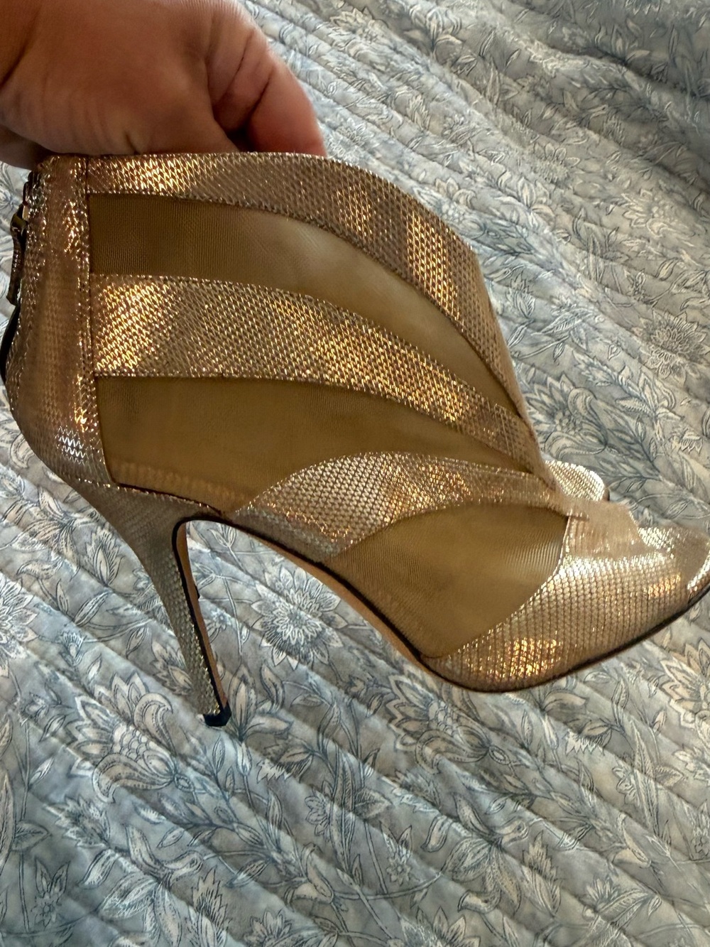 Fendi Gold Metallic Mesh Peep-Toe Stiletto Booties